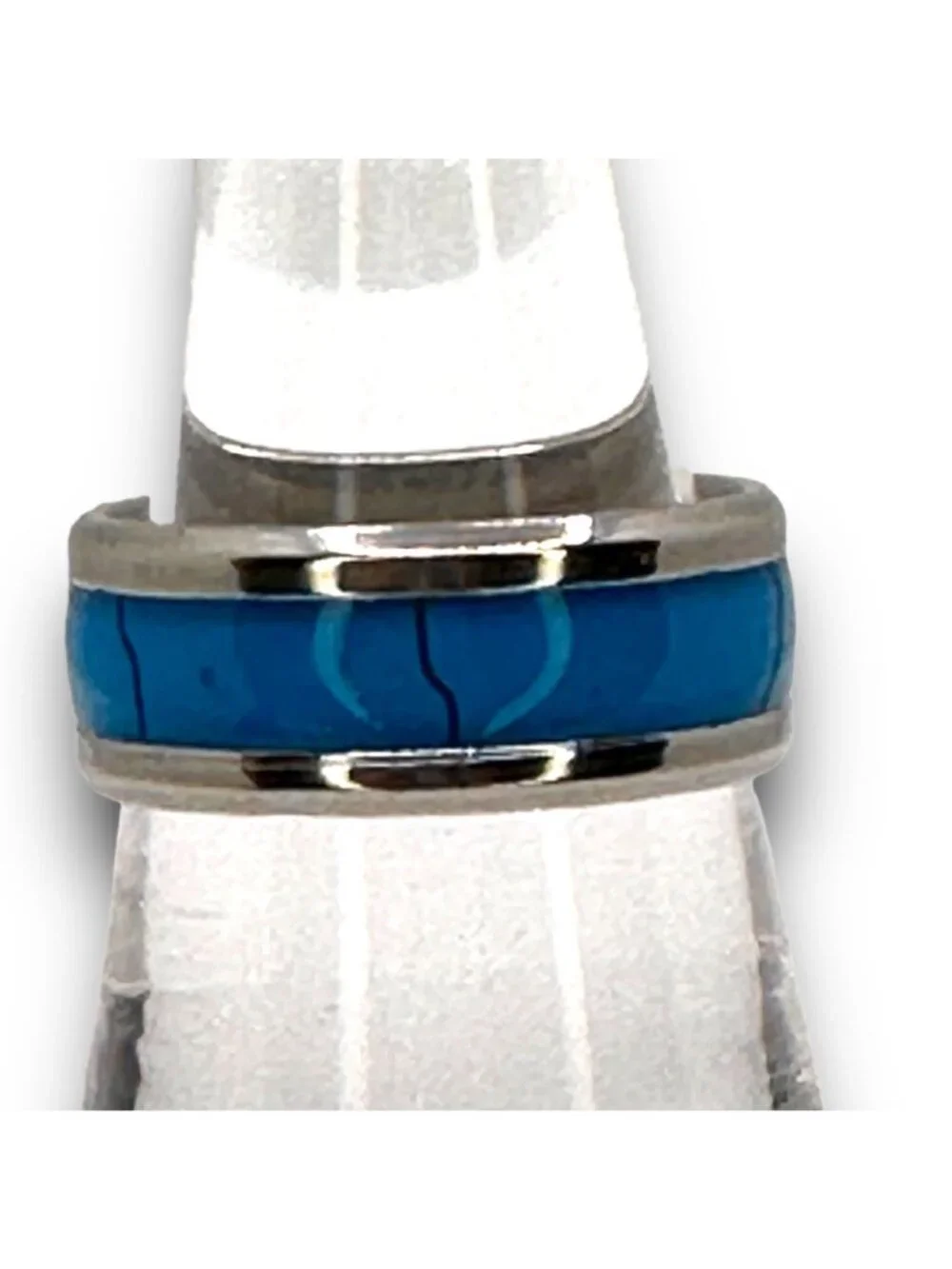 Stainless Steel Ring With Blue Inlay Size 7 Unisex Stylish & Durable Jewelry NWP